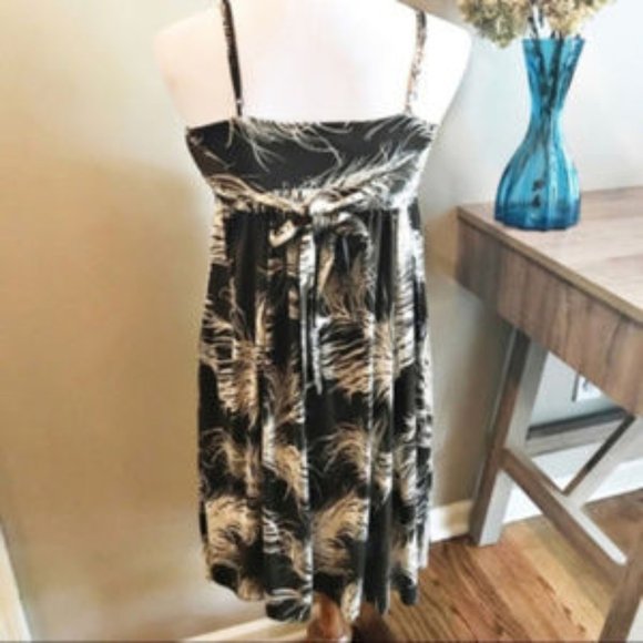 Maple Anthropologie Silk Feather Print Dress sz 2 - Picture 2 of 4